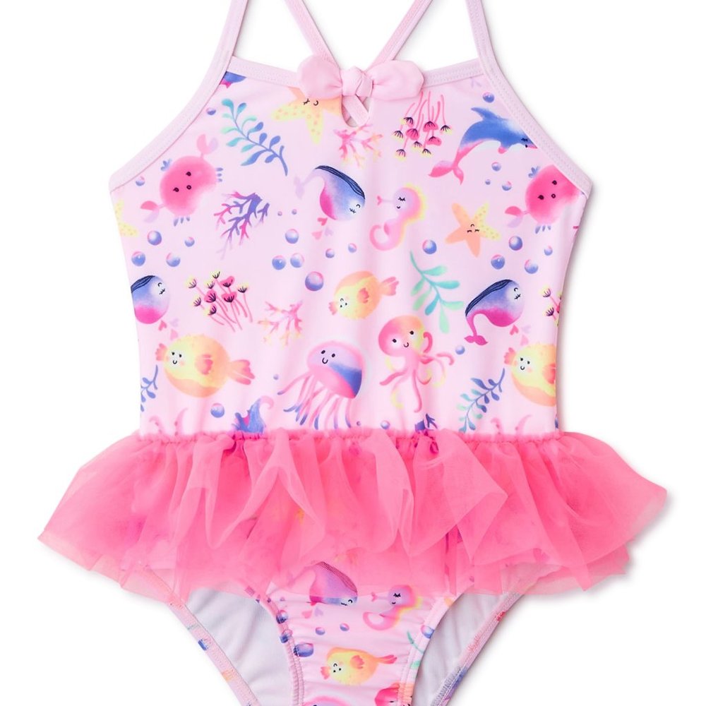 Toddler Girl One-Piece Tutu Swimsuit Pink 12 Month - Picture 2 of 4